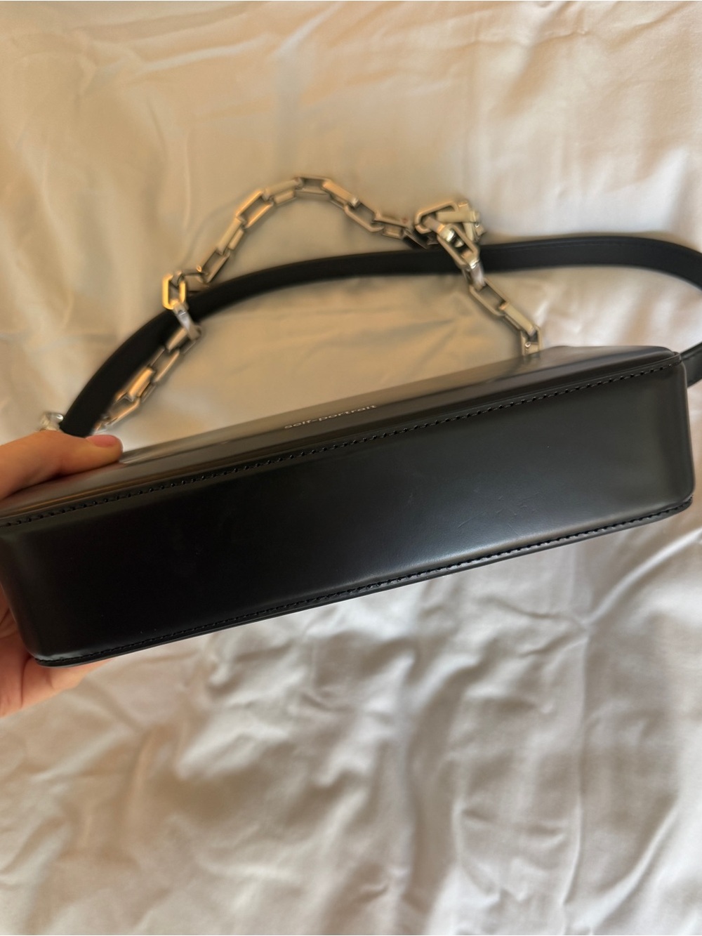 Self Portrait Black Crystal Bow Bag with Silver Chain - Picture 4 of 4
